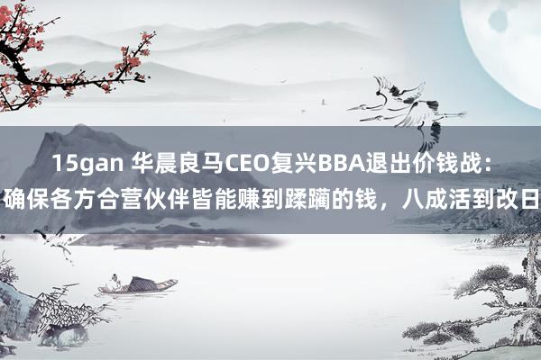 15gan 华晨良马CEO复兴BBA退出价钱战：确保各方合营伙伴皆能赚到蹂躏的钱，八成活到改日