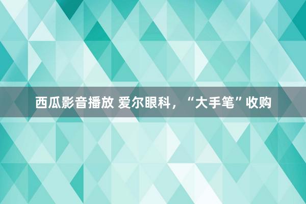 西瓜影音播放 爱尔眼科，“大手笔”收购