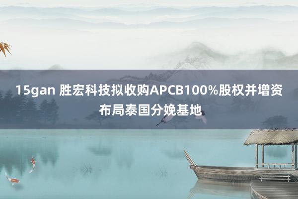 15gan 胜宏科技拟收购APCB100%股权并增资 布局泰国分娩基地